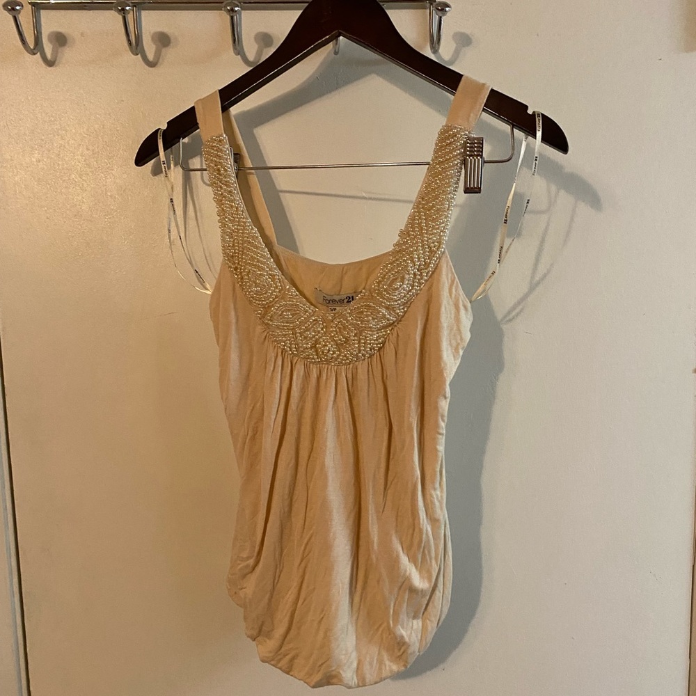 Forever 21 women top Sz. S cream color pearl beaded